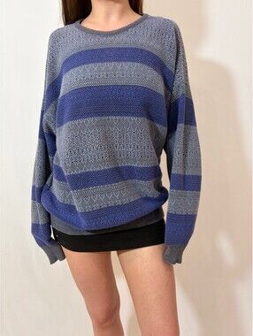 Slouchy Casual Striped Blue Vintage Lizwear Crewneck Sweater